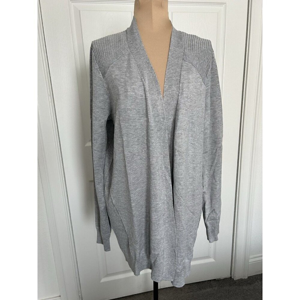Love Ellie Stitch Fix Open Front Cardigan Sweater Gray Ribbed Details Size L